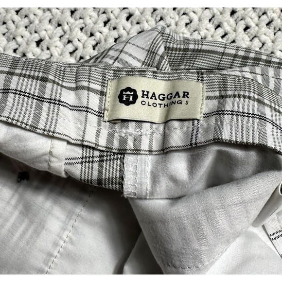 Haggar Mens Cool 18 Performance Short Flat Front White/Gray Plaid Size 46 - Picture 5 of 6